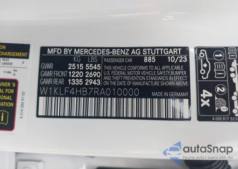 2024 Mercedes-Benz E 350 z USA, uszkodzony, nr VIN W1KLF4HB7RA010000